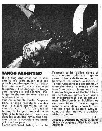 Dentro del show Tango argentino